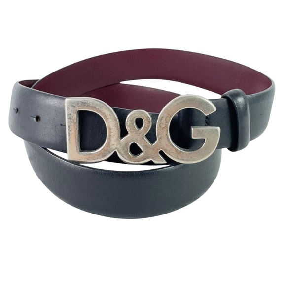 DOLCE & GABBANA Black Leather Vintage D&G Logo Buckle Men's Belt Italy 100 - 40
